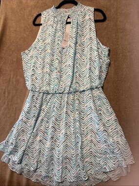 White House Black Market Blue and White Printed Smocked dress
